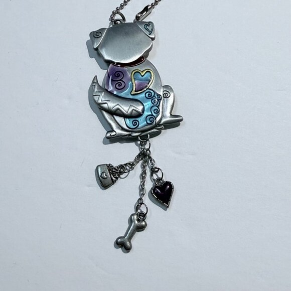 Vintage Ganz Dog Pewter Keychain with Charms Heart Bone Bowl - Picture 4 of 4